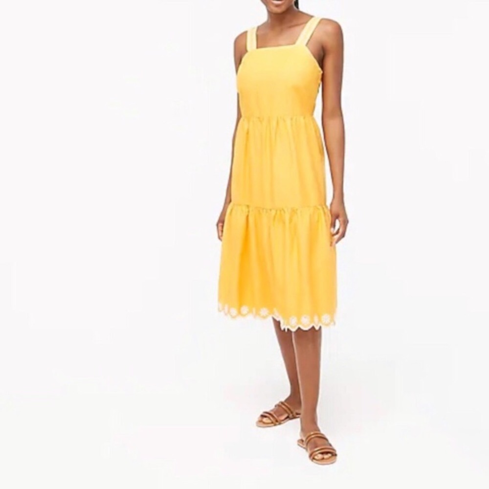 JCrew Factory Tiered Cotton Scalloped Midi Dress 4
